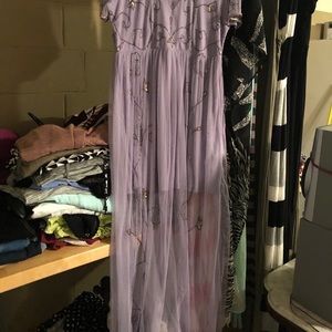 Short sleeve embroidered floor length dress